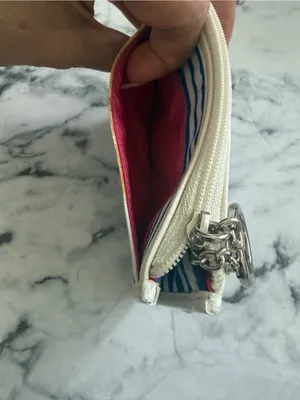 Coach POPPY RARE Blue & White Striped Card Holder WITH SEQUINS thumbnail 3