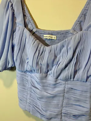 Abercrombie‎ & Fitch Blue Puff Sleeve Top Small thumbnail 2