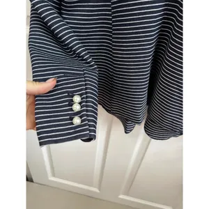T TAHARI Blazer Size 14 Navy Striped Notched Lapel Jacket Pearl Buttons NEW thumbnail 11