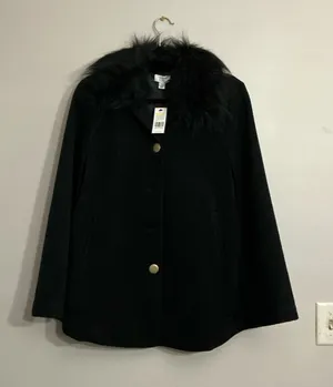 Crown & Ivy Black Faux Fur Collar Cape Coat Size S thumbnail 1