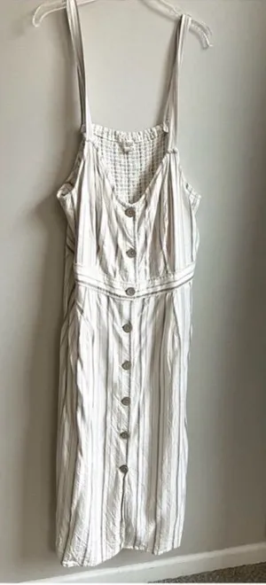 a.n.a. Rayon & Linen Blend Dress with Pockets Cream with Brown Stripes 2X thumbnail 1