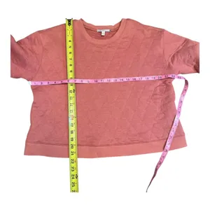 Pale Sky Coral Pink Diamond Quilted Crewneck Pullover Sweatshirt‎ Womens Large L thumbnail 3