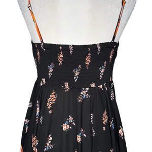 Express Small Black Asymmetrical Spaghetti-Strap Dress Floral Smocked Swing thumbnail 9