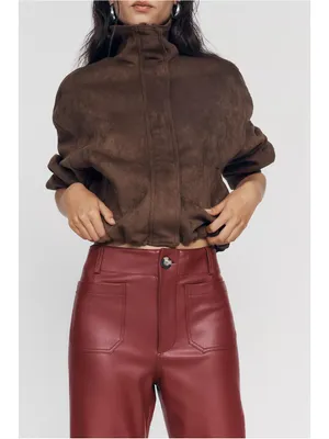 Anthropologie Maeve Colette Faux-Leather Full-Length Pants Cheery Wood Size 34 thumbnail 2