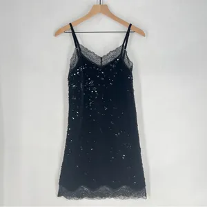 Guess Liu Velvet Sequin Stretch Black Lace Slip Mini Dress NWT‎ Size XS thumbnail 2