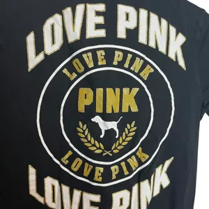 Victoria's‎ Secret Pink Women's XS T-Shirt Black Neck Lacing Dog Logo Love Pink thumbnail 4