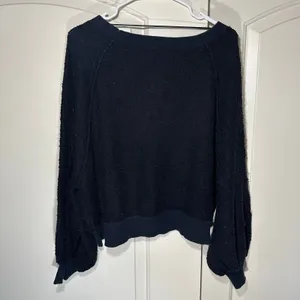 Free People Found My Friend Boucle Pullover Slouchy Black‎ Sweatshirt Womens XS thumbnail 4
