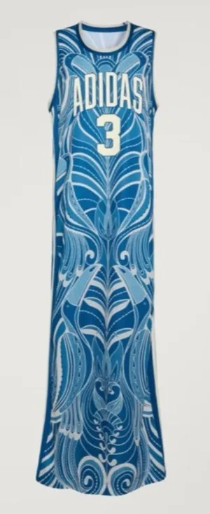 FARM Rio x adidas Blue Graphic Maxi Dress with White Accents thumbnail 1