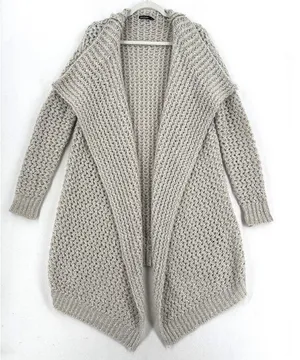 Solutions Cardigan Women L Beige Open Knit Oversized Lagenlook Asymmetrical Dust thumbnail 1