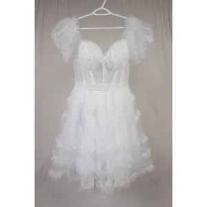 White Off Shoulder Tulle Puffy Sleeve Dress Costume Party Homecoming US 10 thumbnail 2