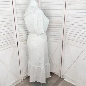 Betsey Johnson Eyelet Off The‎ Shoulder Smocked Waist Midi Dress White Large thumbnail 4