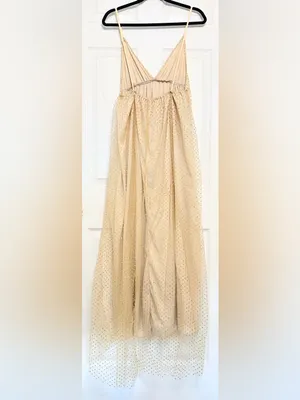 Beginning Boutique NWOT Faeriesty V-Neck Glitter Maxi Dress – Champagne/Gold – L thumbnail 6