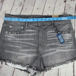 American Eagle‎ Vintage Hi-Rise Festival Shorts Grey Studded Denim Size 14 NWT thumbnail 10