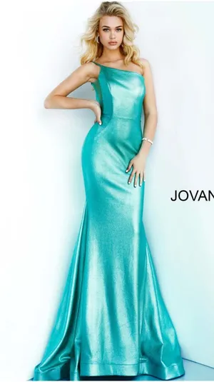 New! Jovani 02136 Metallic Fitted One Shoulder Prom Dress Aqua Green Sz 00 $500‎ thumbnail 1