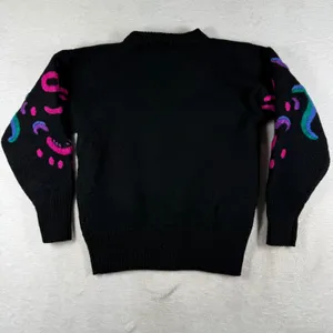 Meister Vintage 80s 100% Wool Black Abstract Embroidered Crew Neck Sweater Small thumbnail 6