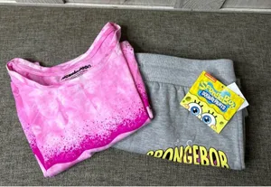 Nickelodeon SpongeBob Pink Tie-Dye Tank Top & Gray Fleece Shorts Size XS Women Juniors thumbnail 1