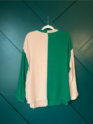 JODIFL Linen Blend Colorblock Tunic Top V Neck Pocket Blouse Size L thumbnail 3