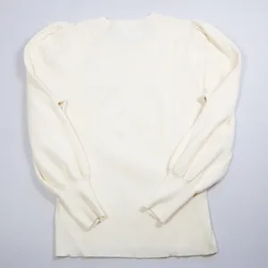 Lauren Ralph Lauren Pullover Women 1X Cream Ribbed Puff Sleeve Gold Button Top thumbnail 2