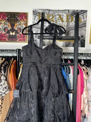 Lulus Black Burnout Jacquard Tie Strap Bustier Midi Dress Large New NWT thumbnail 10