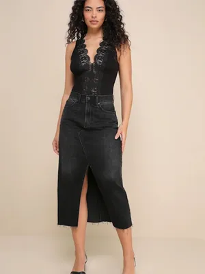 LULU's Sexy Chic Black Lace Stretchy Date Night Party Vacation Bodysuit thumbnail 3