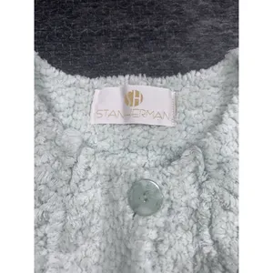 VTG STANHERMAN Womens Cardigan Chenille Crop Large Mint Green Preppy Barbie thumbnail 3