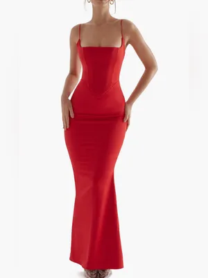 House Of CB Olivette Corset Red Satin Gown thumbnail 2