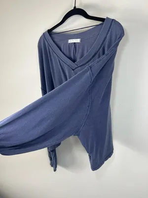 Free People We The Free Buffy Tee Shirt Blue Oversize Crop Long Sleeve Cotton XS thumbnail 7