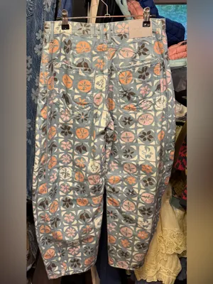 NWOT Free People We The Free Good Luck Printed Barrel Jeans - Jade Combo - 26 thumbnail 8