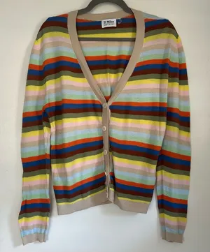 27 Miles Malibu Rainbow Stripe Button Down V Neck Knit Preppy Cardigan Sweater L thumbnail 1