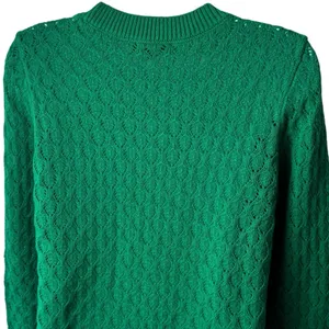 NEW LOFT‎ Green Eyelet Knit Crewneck Sweater Long Sleeve Spring Cozy Preppy S thumbnail 6