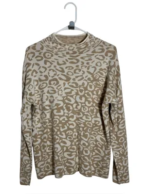 J. McLaughlin Animal Print Elsie Mock Neck Sweater Size M Neutral Leopard thumbnail 2