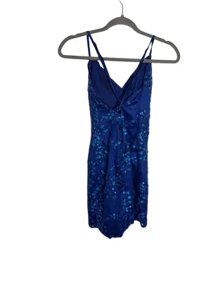 💙 Lulus Blue Floral Sequin Mesh Mini Dress Size Small 💙 thumbnail 4