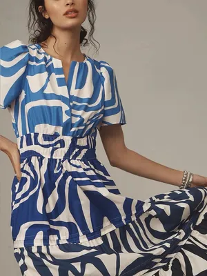 Anthropologie The Somerset Maxi Dress Slate Blue Swirl Abstract Print Size Large thumbnail 3
