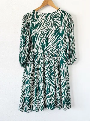 BA&SH Zebra Print Green Cream V-Neck Flowy Boho Mini Dress thumbnail 9
