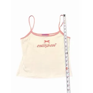 Edikted White Camisole Tank Top With Pink Trim Pink Bow Cropped‎ Size M NWOT thumbnail 3