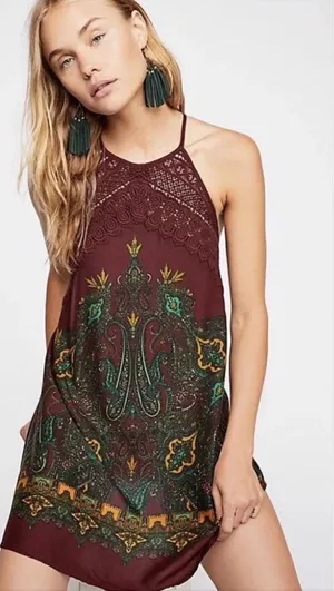 Free People Shea Mini Halter Paisley Print Mini Dress Size Large thumbnail 1