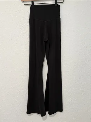 AERIE Black Cross Over waist Hi-Rise Flare Leggings Short Inseam Size Small thumbnail 6