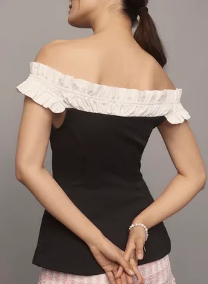 Anthropologie Maeve Off-The-Shoulder Hourglass Tuxedo Top, Size S thumbnail 5