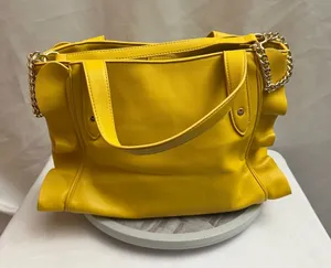Gianni Bini Yellow Ruffle Tote Shoulder Bag Gold Chain Detail thumbnail 1