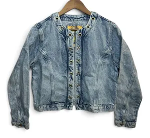 MICHAEL Michael Kors Denim Jacket Women’s L Light Wash Grommet Collar NWT $135 thumbnail 1