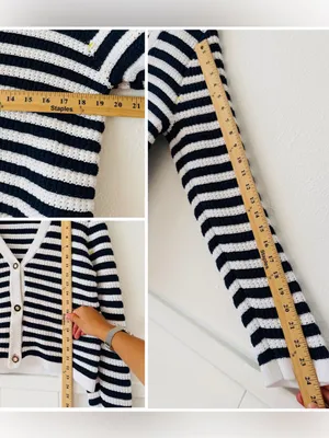 J. Crew Navy and White Striped V-Neck Button Cardigan thumbnail 9