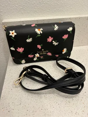 Kate Spade KF441 Madison Floral Waltz Flap Convertible Crossbody Black EUC thumbnail 3