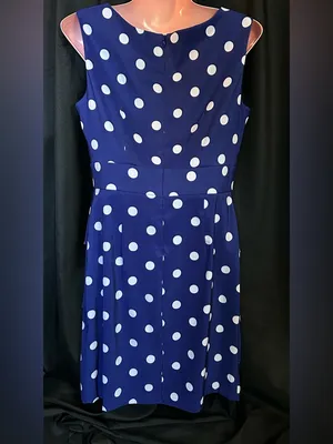 Connected Apparel Women’s Blue & White Polka Dot Sleeveless Fit & Flare Dress 6 thumbnail 2
