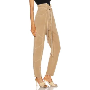 NWT Retrofête Washed Terry Pant in Beige Khaki Cotton High Rise Small NO BELT thumbnail 2