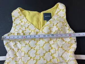 ModCloth 1960s Inspired Floral Lace Fit & Flare Dress Yellow White Belted L thumbnail 9