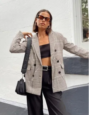 Princess Polly Tan Black Houndstooth Double-Breasted Blazer thumbnail 1