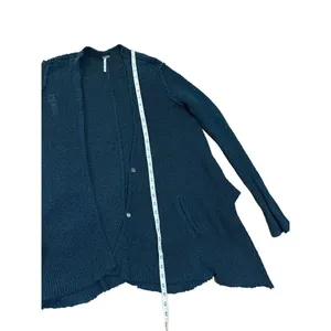 Free People long line open‎ knit snap closure oversized teal cardigan sz XS thumbnail 5