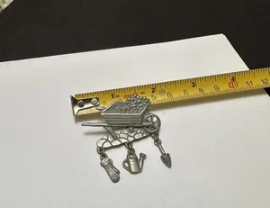 Signed LCD Gardening Wheelbarrow Garden Cart Pewter Silver Tone Brooch Pin thumbnail 3