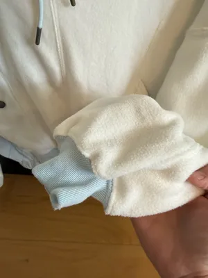 Free People Cream Fleece Hoodie with Light Blue Drawcords thumbnail 5