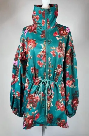 Joyfolie Womans Mia Joy Green‎ Floral Bomber Jacket windbreaker Size XS thumbnail 1